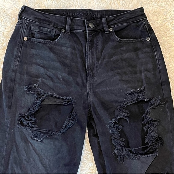 American Eagle Womens Distressed Mom Jeans Size 6 Destroyed Black - Picture 7 of 10